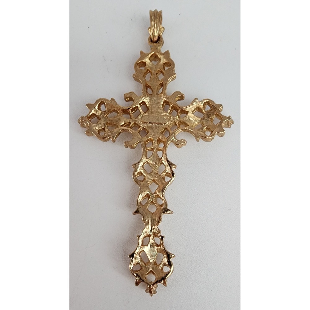 1970s Avon Signed Red Cabochon Cross Pendant Large 2 3/4" Gothic Vintage - Picture 7 of 10